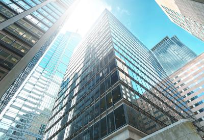 Sun reflection on glass buildings